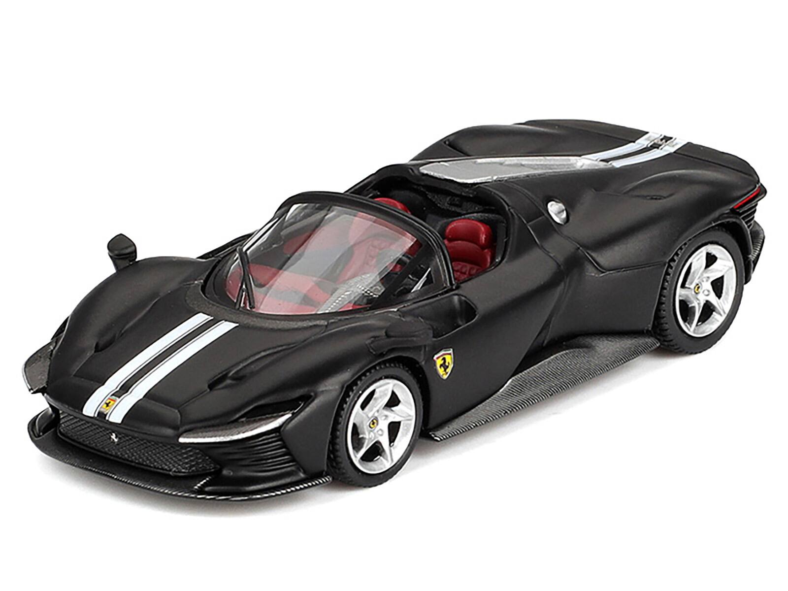 Alt View 3. BBR - Ferrari Daytona SP3 Matt Black with White Stripes and Red Interior 1/64 Diecast Model Car by BBR Models.