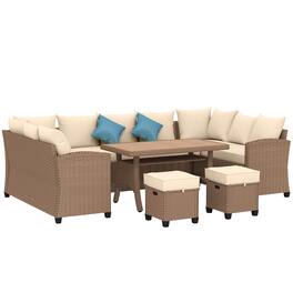 Outsunny - 6 Piece Patio Furniture Set, PE Wicker Outdoor Furniture Conversation Set with 3 Sofas - Khaki