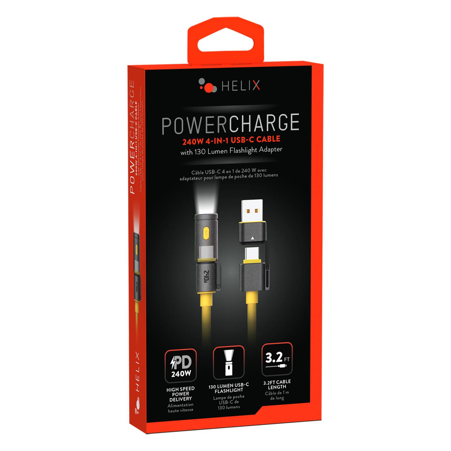 HELIX POWERCHARGE LS1g adaptateur with 240W Cable 130 pour USB-C 4-IN-1 Lumen lampe 4 an de Flashlight USB-C 1 poche de 240 de W 130 CABLE arec Adapter lumens "0h2 HELIX PD 240W HIGH SPEED POWER DELIVERY Alimentation haute vitesse 130 LUMEN USB-C FLASHLIGHT Lampe de poche USB-C C de 130 lumens 3.2 FT 3.2FT CABLE LENGTH Cible de - de long