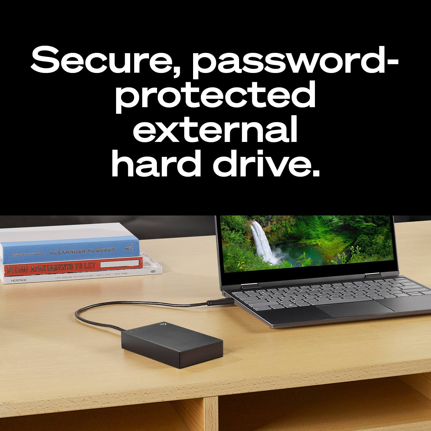 Secure, password-protected external hard drive.