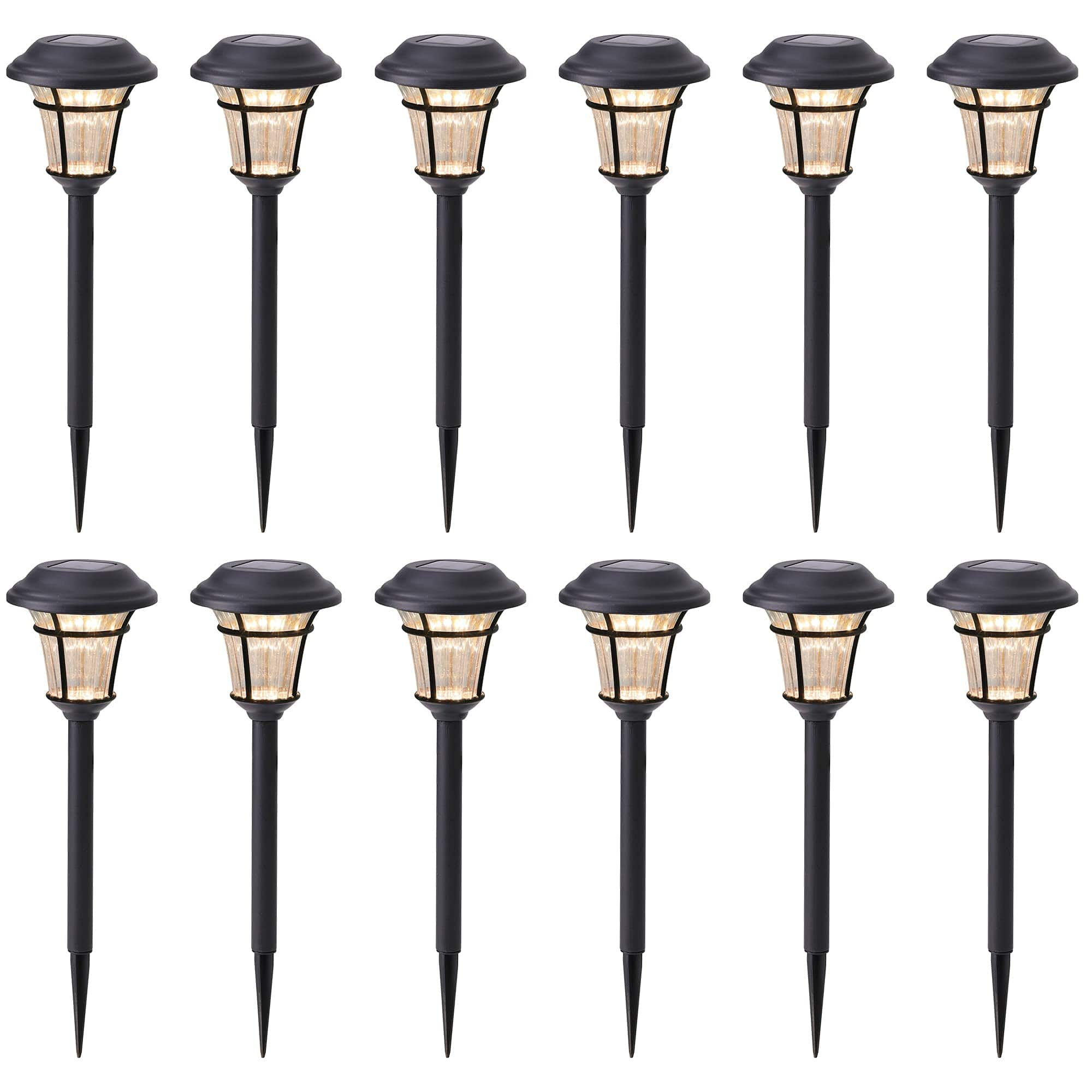 Dazzed Corner - 12-Pack Solar Pathway Lights for Patio, Yard & Driveway - Black