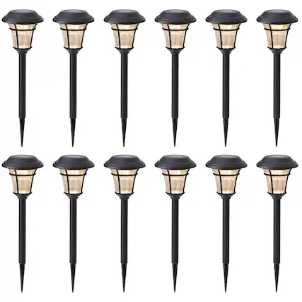 Front. Dazzed Corner - 12-Pack Solar Pathway Lights for Patio, Yard & Driveway - Black.