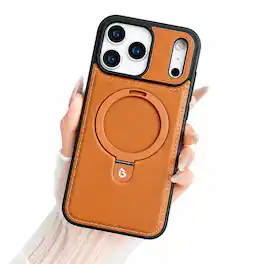 UUCOVER - Magnetic Case for Apple iPhone 17 Pro Max,Shockproof Leather + TPU Ring Stand Case Compatible with MagSafe Back Cover - Brown