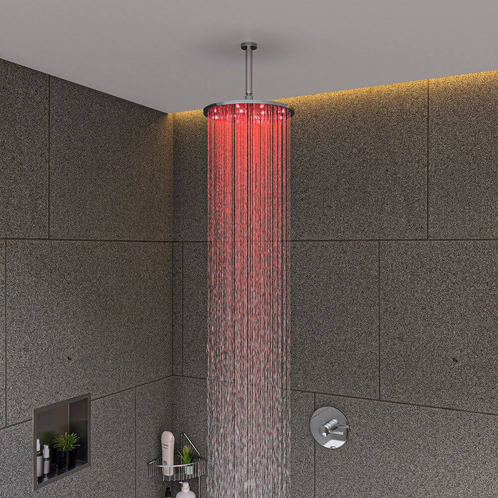 Angle. Alfi - Polished Chrome 12" Round Multi Color LED Rain Shower Head - Polished Chrome.