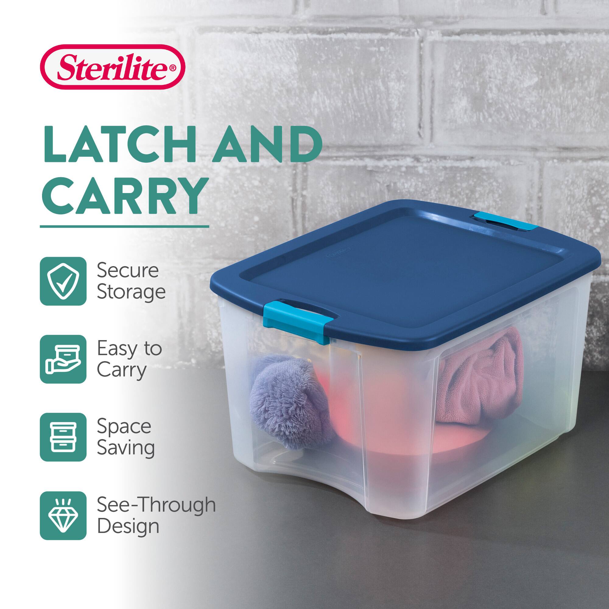 Sterilite®  
LATCH AND CARRY  

- Secure Storage  
- Easy to Carry  
- Space Saving  
- See-Through Design
