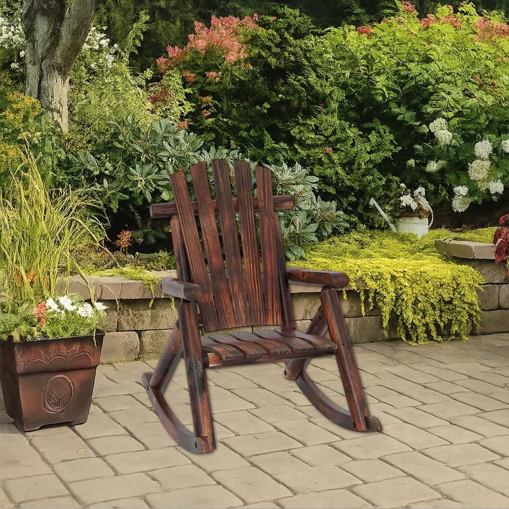 Hivvago - Solid Wood Outdoor Rocking Adirondack Chair for Porch or Patio - Brown