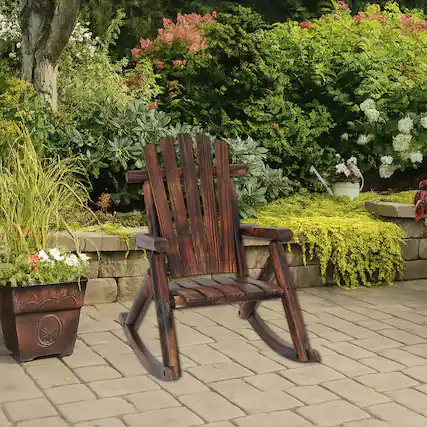 Front. Hivvago - Solid Wood Outdoor Rocking Adirondack Chair for Porch or Patio - Brown.