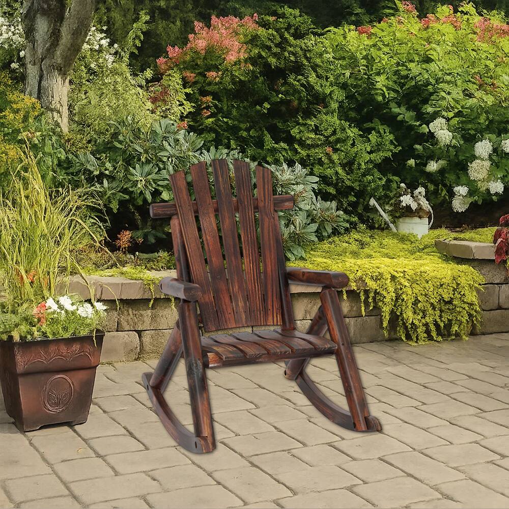 Front. Hivvago - Solid Wood Outdoor Rocking Adirondack Chair for Porch or Patio - Brown.
