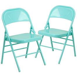 Emma + Oliver - 2 Pack Home & Office Colorful Metal Folding Chair Teen and Event Seating - Tantalizing Teal