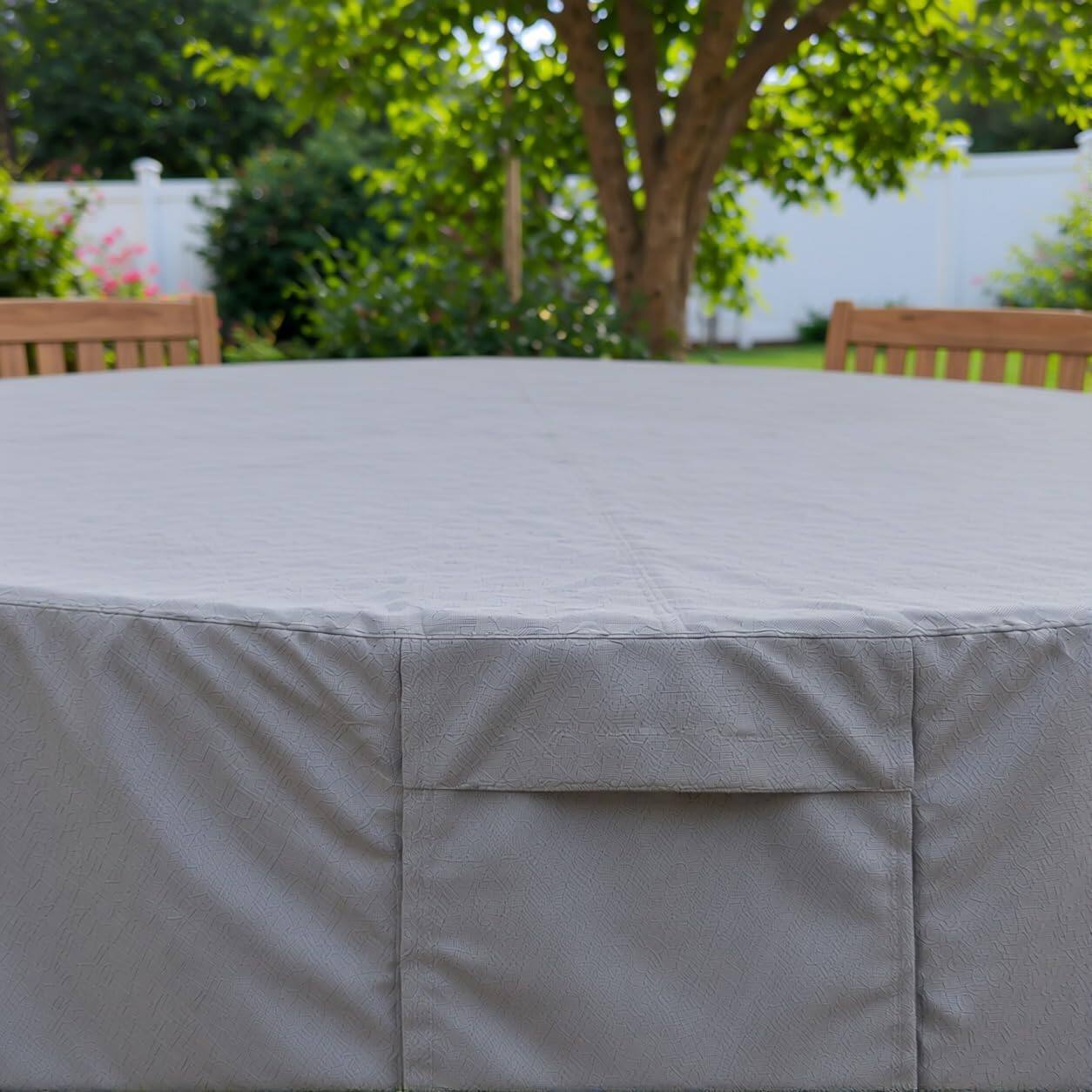 Alt View 3. KHOMO GEAR - Round Patio Furniture Cover Waterproof, Outdoor Round Table and Chair Set Cover with Air Vents - 60" Diameter x 23"H - Gray.