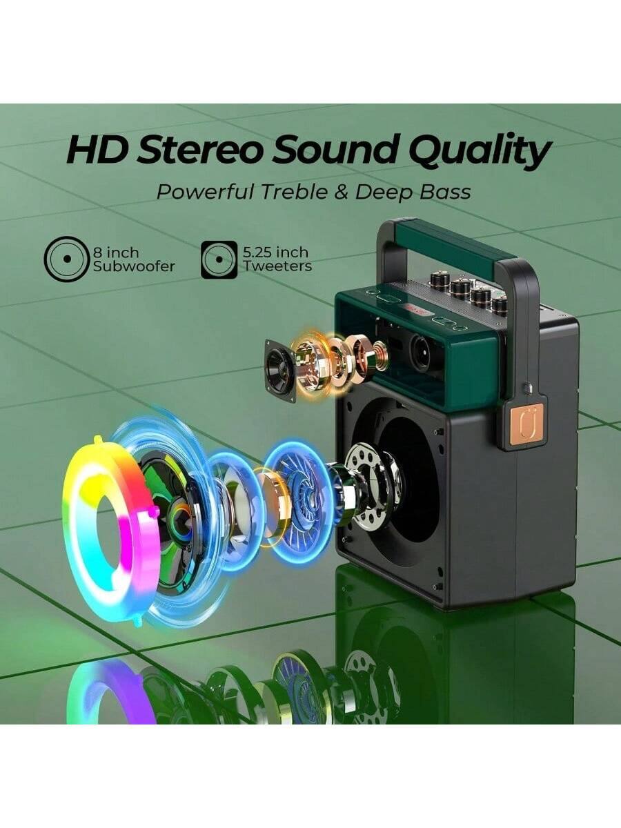 HD Stereo Sound Quality  
Powerful Treble & Deep Bass  

8 inch Subwoofer  
5.25 inch Tweeters