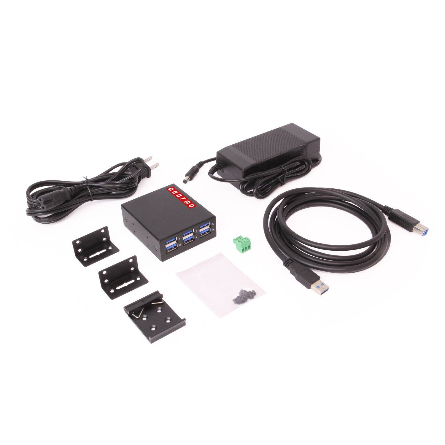 Alt View 1. Gearmo - 6-Port USB Type-A Hub - Front Facing Ports - 5 Gbps Data - Surge Protection - Surface & DIN Rail Mounting - Black.