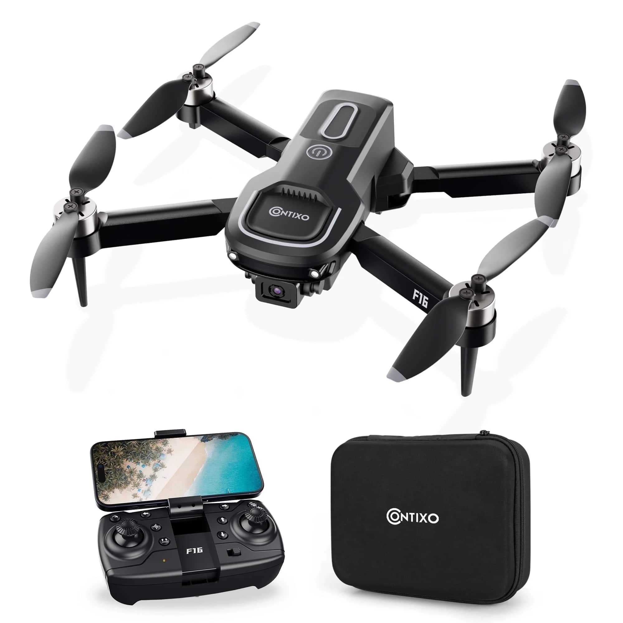 Contixo - F16 Ziro Stunt Drone 1080P HD Camera, FPV, Foldable, 16-Min Flight, Brushless Motor, Follow Me - Black