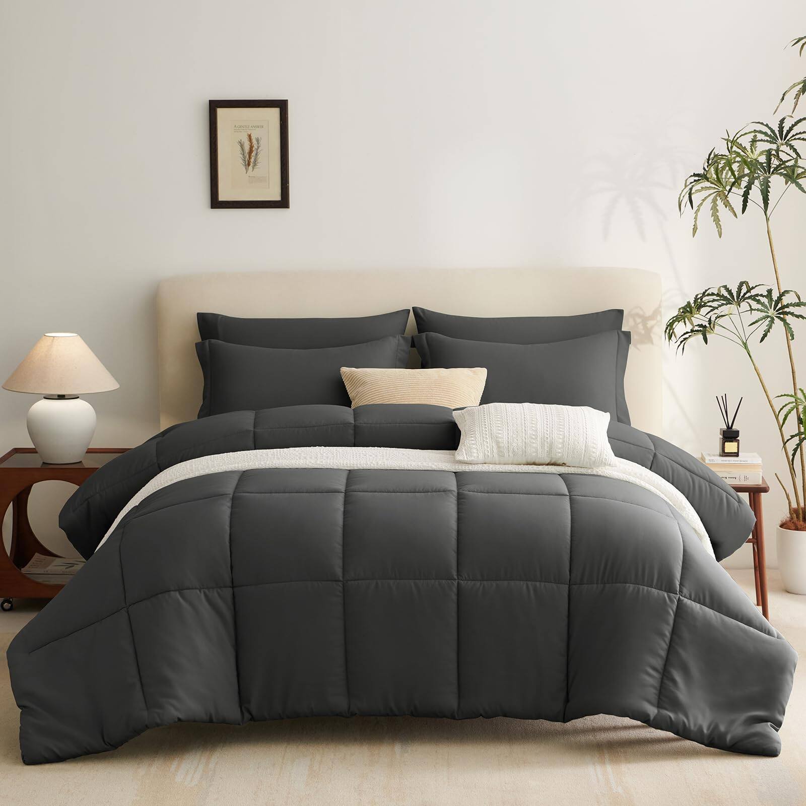 Alt View 6. Stylel Star - Dark Grey Queen Comforter Set With Sheets - 7 Pieces Bed In A Bag Bedding Sets All Season Soft 7pc Flat Sheet... - Blush Pink-Queen.
