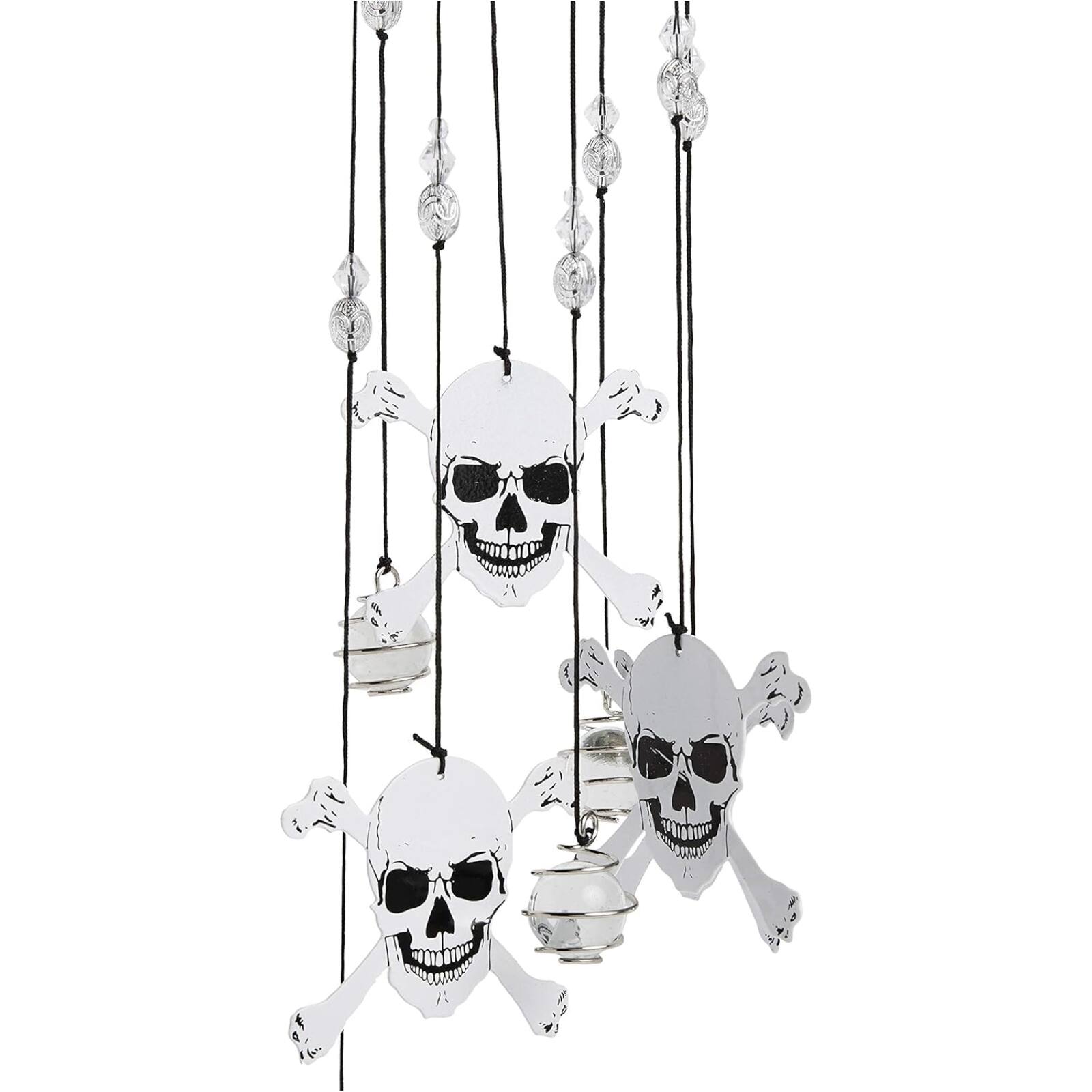 Angle. Spoontiques - Spoontiques Skull and Crossbones Metal Wind Chime Outdoor Garden Décor Backyard and Patio Decoration 17 inch.