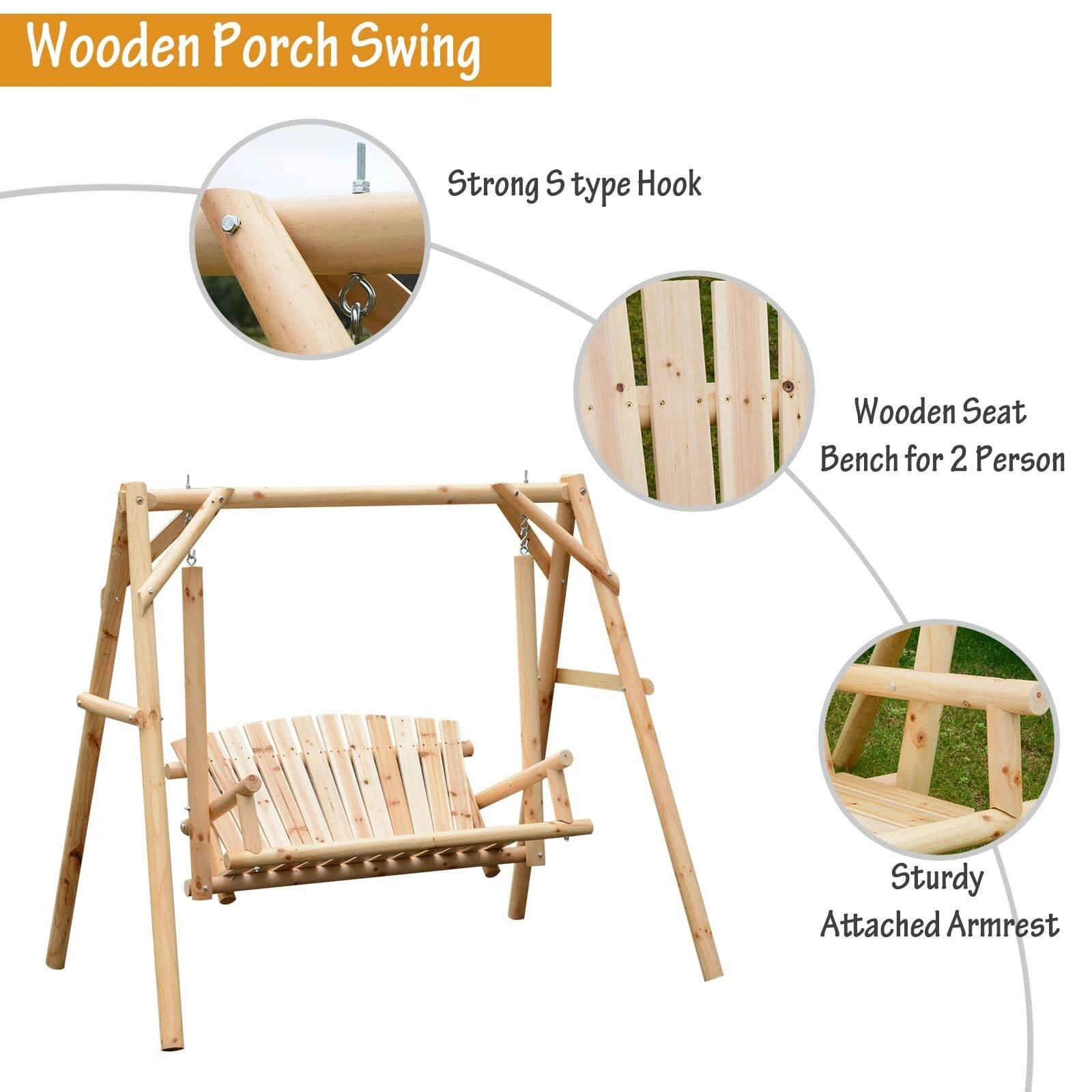 Wooden Porch Swing

- Strong S-type Hook
- Wooden Seat Bench for 2 Person
- Sturdy Attached Armrest