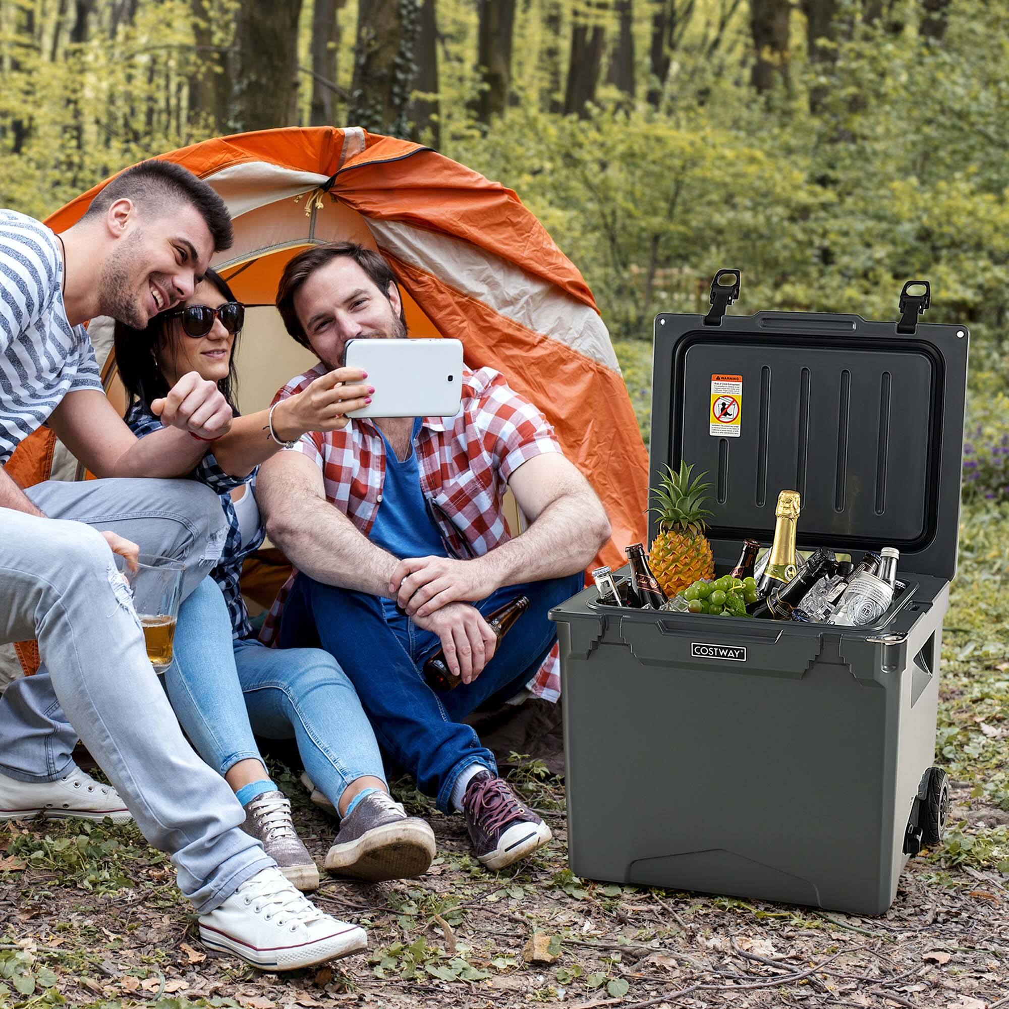Alt View 1. Costway - Costway 42 Qt Portable Cooler Roto Molded Ice Chest Insulated 5-7 Days with wheels Handle - Charcoal.