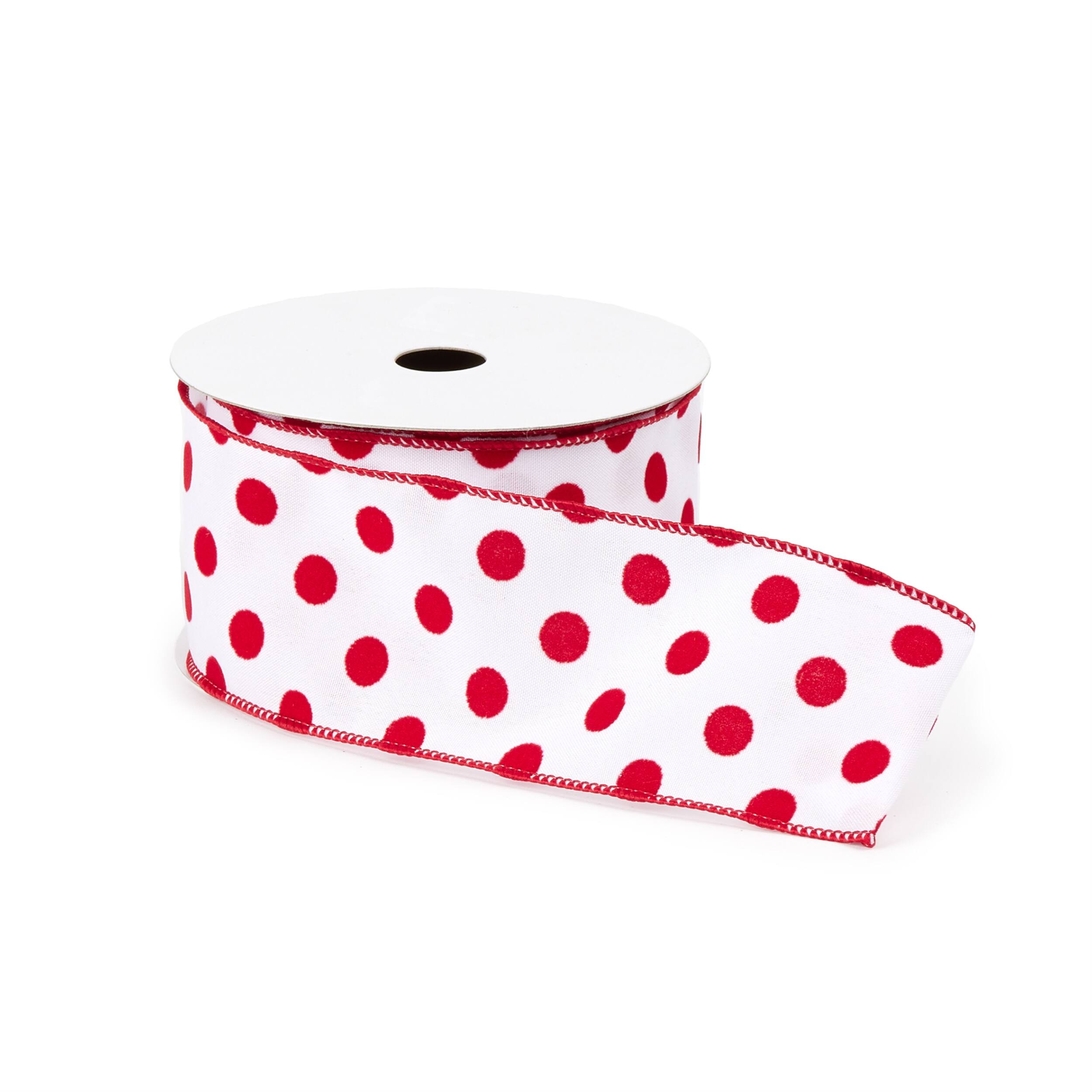 Left. BreeBe - Red and White Polka Dot Wired Ribbon (Set of 2) - Red, White.