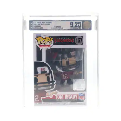 Sure, here is the corrected and grouped text from the image:
---
**Top Left:**
- 2021 Funko Pop! Football
- Tampa Bay Buccaneers
- Tom Brady
- Home Uniform
- 26799205
- Uncirculated
**Top Center:**
- 9.25
- Uncirculated
- Modern Scale
**Top Right:**
- 157
- Tampa Bay Buccaneers
**Middle Left:**
- Funko Pop!
- Football
**Middle Center:**
- Bucs
- 12
**Middle Right:**
- NFL
- LA 766014152
**Bottom Left:**
- 2
- Tom Brady
- Vinyl Figure
- Figure en Vinyle
- Figura de Vinil
**Bottom Center:**
- Warning: Choking Hazard
- Attention: Danger
- Advertencia: Peligro
**Bottom Right:**
- NFL
- PST
**Bottom Center:**
- Action Figure Authority
- Modern Scale
---
This text is grouped and corrected for clarity.