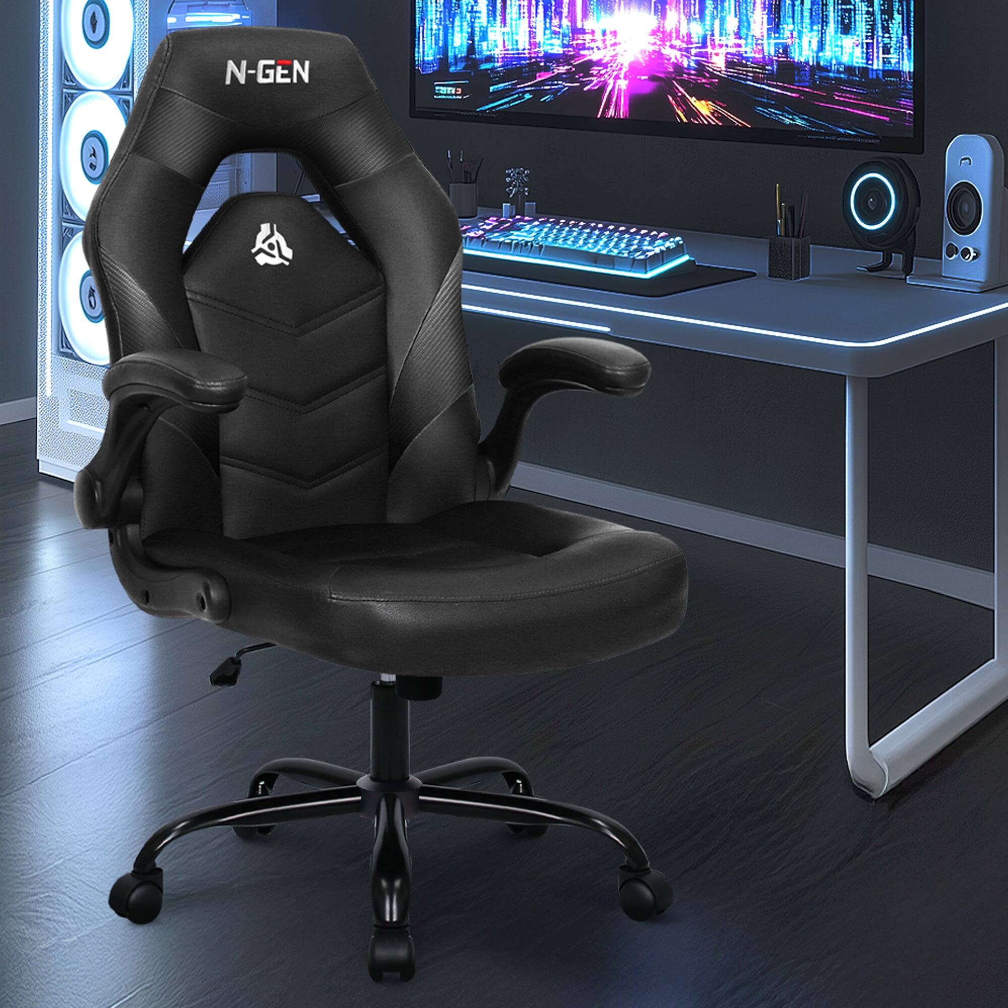 Back. Neo Chair - Gaming Chair Ergonomic Computer Desk Office Executive Chair with Lumbar Support Swivel Wheels Flip-Up Arms PU Leather - Black.