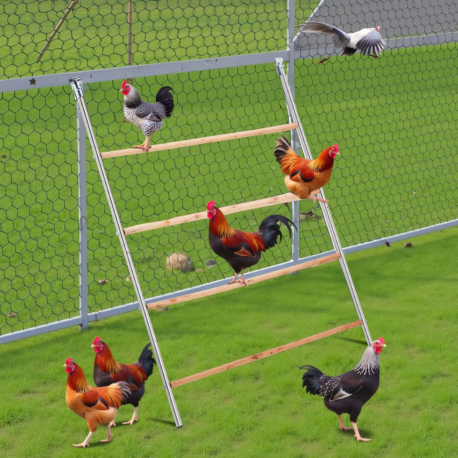 Alt View 9. Winado - Chicken Perch Coop Roosting Ladder Toy Portable for Garden Backyard Poultry - Sliver & Wooden.