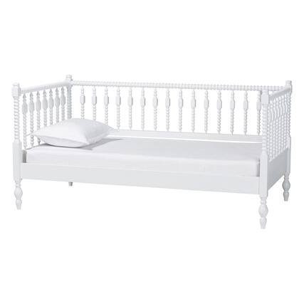 Front. Baxton Studio - Callison Spindle Daybed - Turned Farmhouse Sofa Bed with Spoked Frame Border, Twin - White.