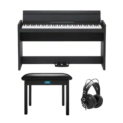 Front. Korg - Korg LP-380 U 88-Key Digital Piano (Black) with Flip-Top Bench and Headphones.