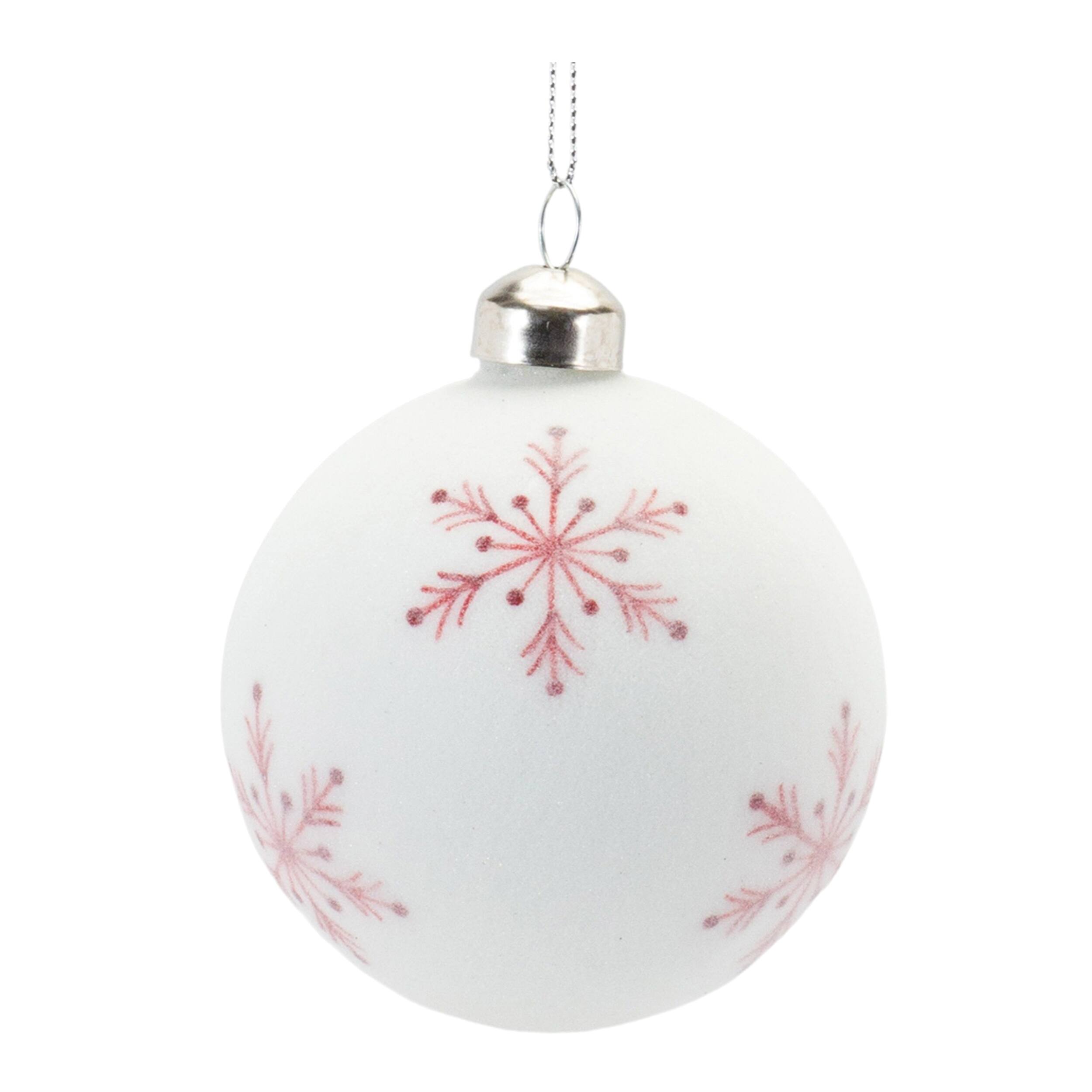 Left. BreeBe - Frosted Snowflake and Tree Ball Ornament (Set of 12) - White, Red.