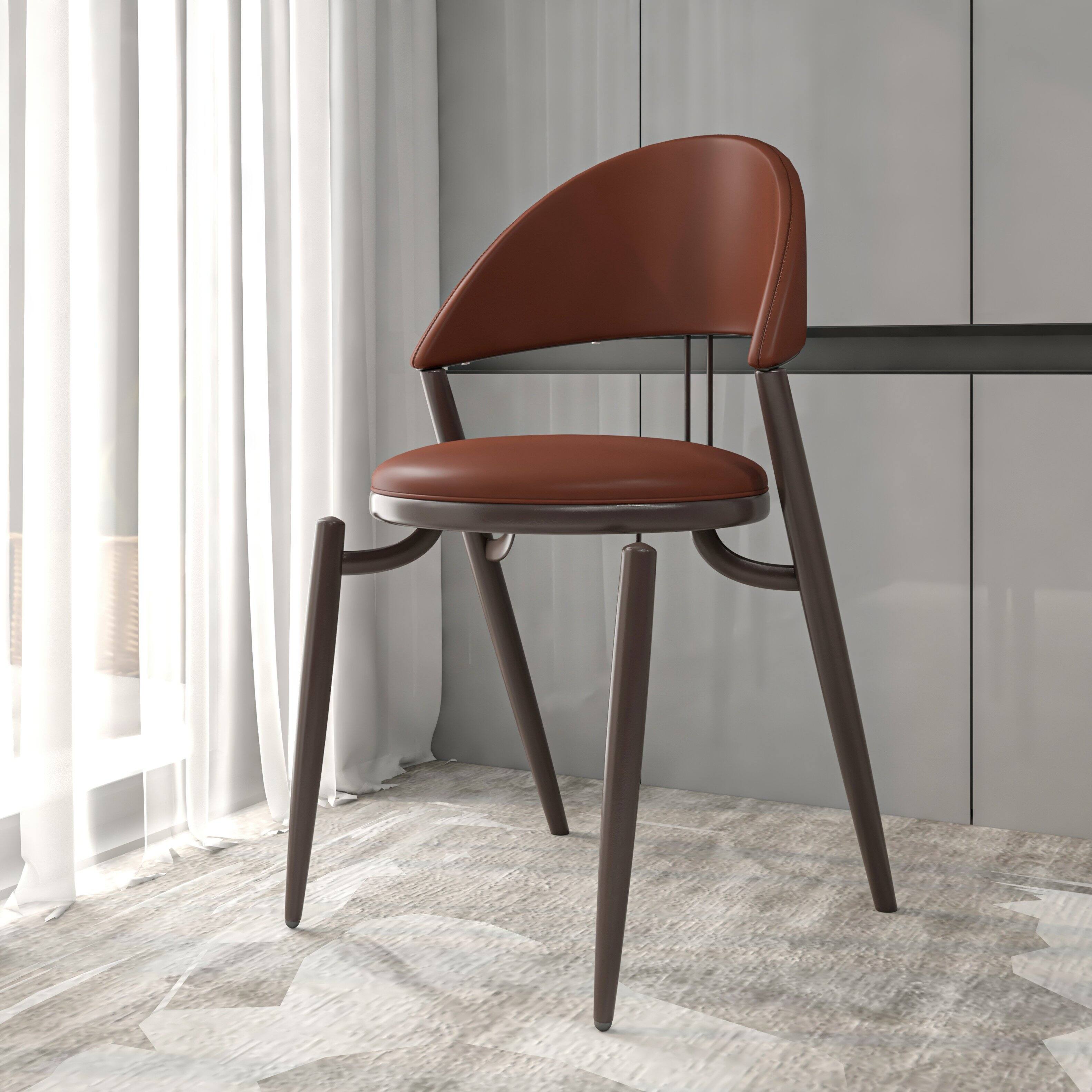 Left. LeisureMod - Venice 2-PCS Upholstered Leather Accent Chair for Dining Room & Kitchen - Dark Brown.