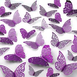 Zulay Kitchen - Zulay Home Removable DIY 3D Butterfly Wall Decor - 48pcs Butterfly Decor with 3 Wing Designs - Metallic Purple