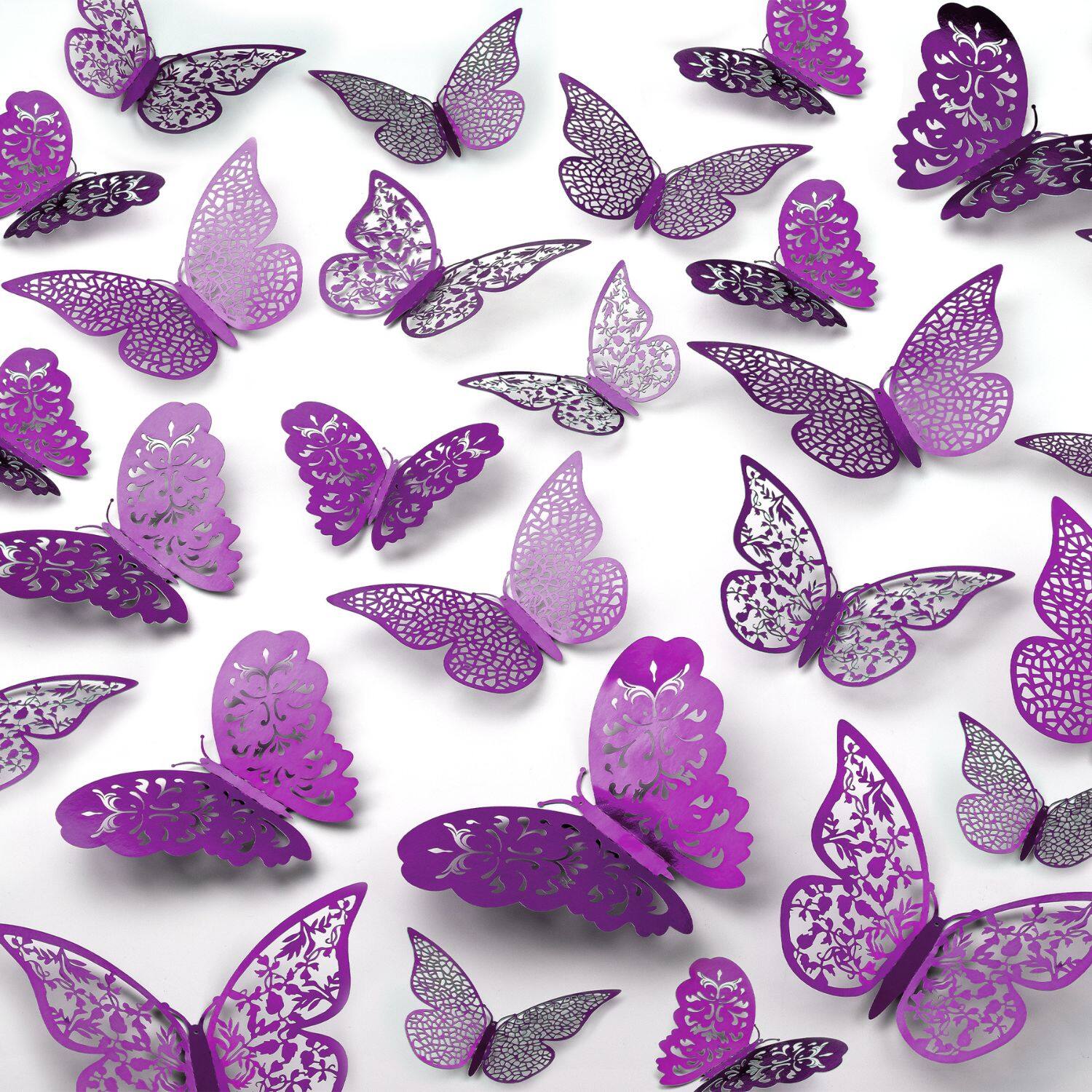 Front. Zulay Kitchen - Zulay Home Removable DIY 3D Butterfly Wall Decor - 48pcs Butterfly Decor with 3 Wing Designs - Metallic Purple.