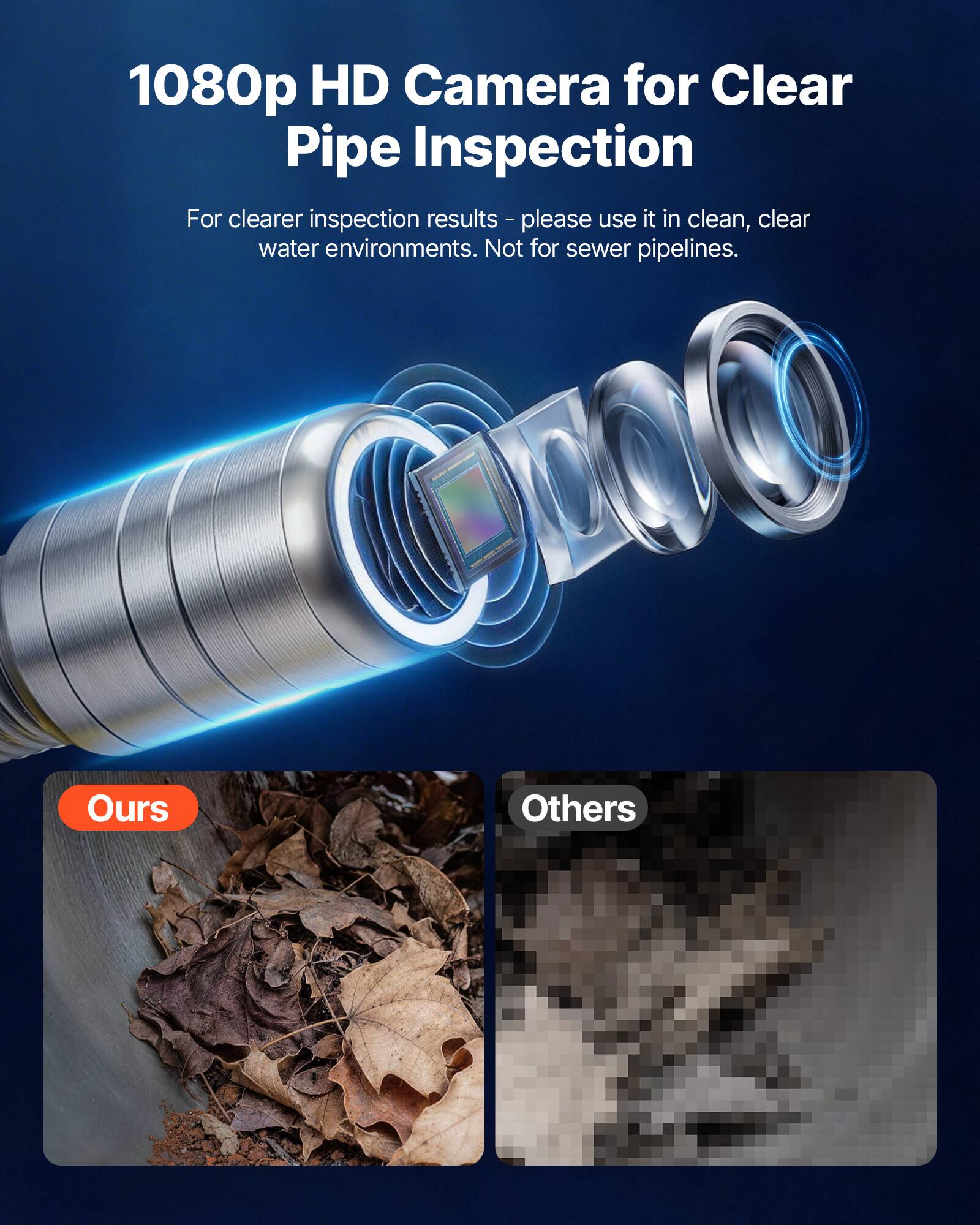 1080p HD Camera for Clear Pipe Inspection

For clearer inspection results - please use it in clean, clear water environments. Not for sewer pipelines.

Ours

Others