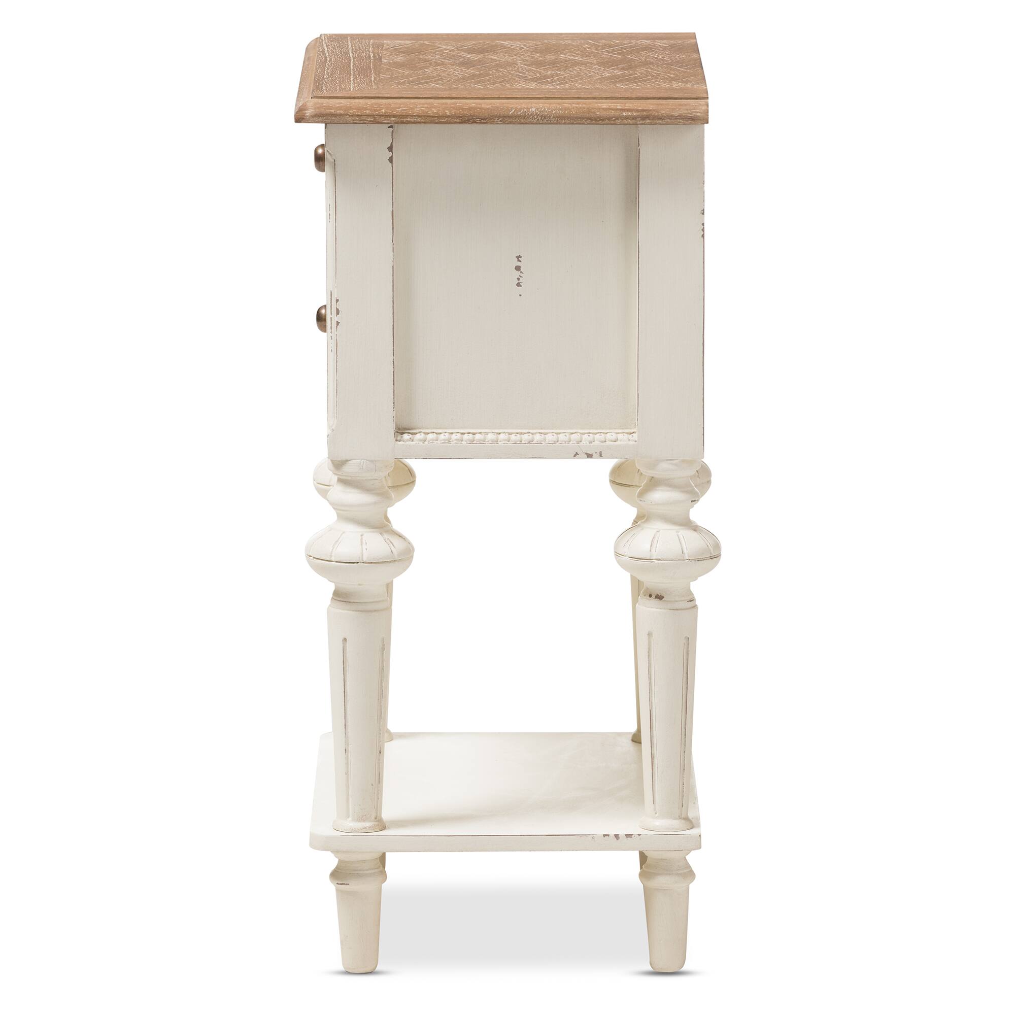 Left. Baxton Studio - Marquetterie French Provincial Style Weathered Oak Distressed Finish Wood Two-Tone 2-Drawer and 1-Shelf Nightstand - White/Natural.