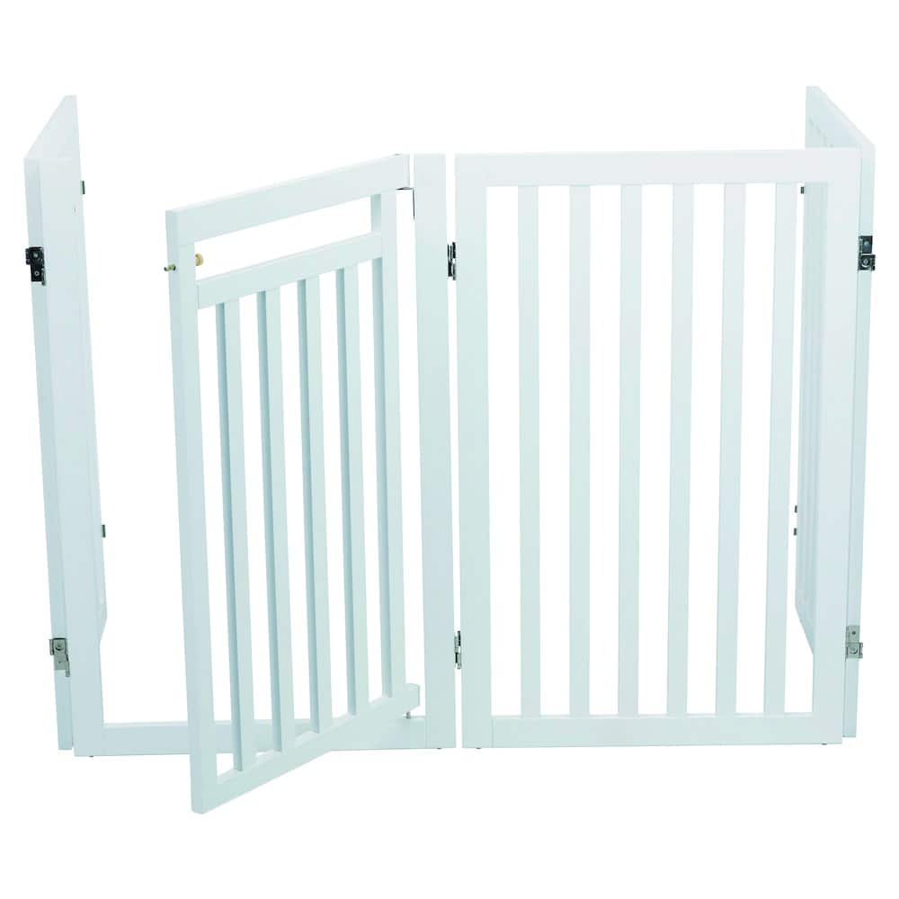 TRIXIE - 4-Panel Foldable Wood Freestanding Pet Gate, Walk Thru Door, Expands to 80" - White