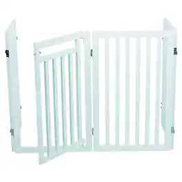 TRIXIE - 4-Panel Foldable Wood Freestanding Pet Gate, Walk Thru Door, Expands to 80" - White