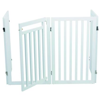 Front. TRIXIE - 4-Panel Foldable Wood Freestanding Pet Gate, Walk Thru Door, Expands to 80" - White.