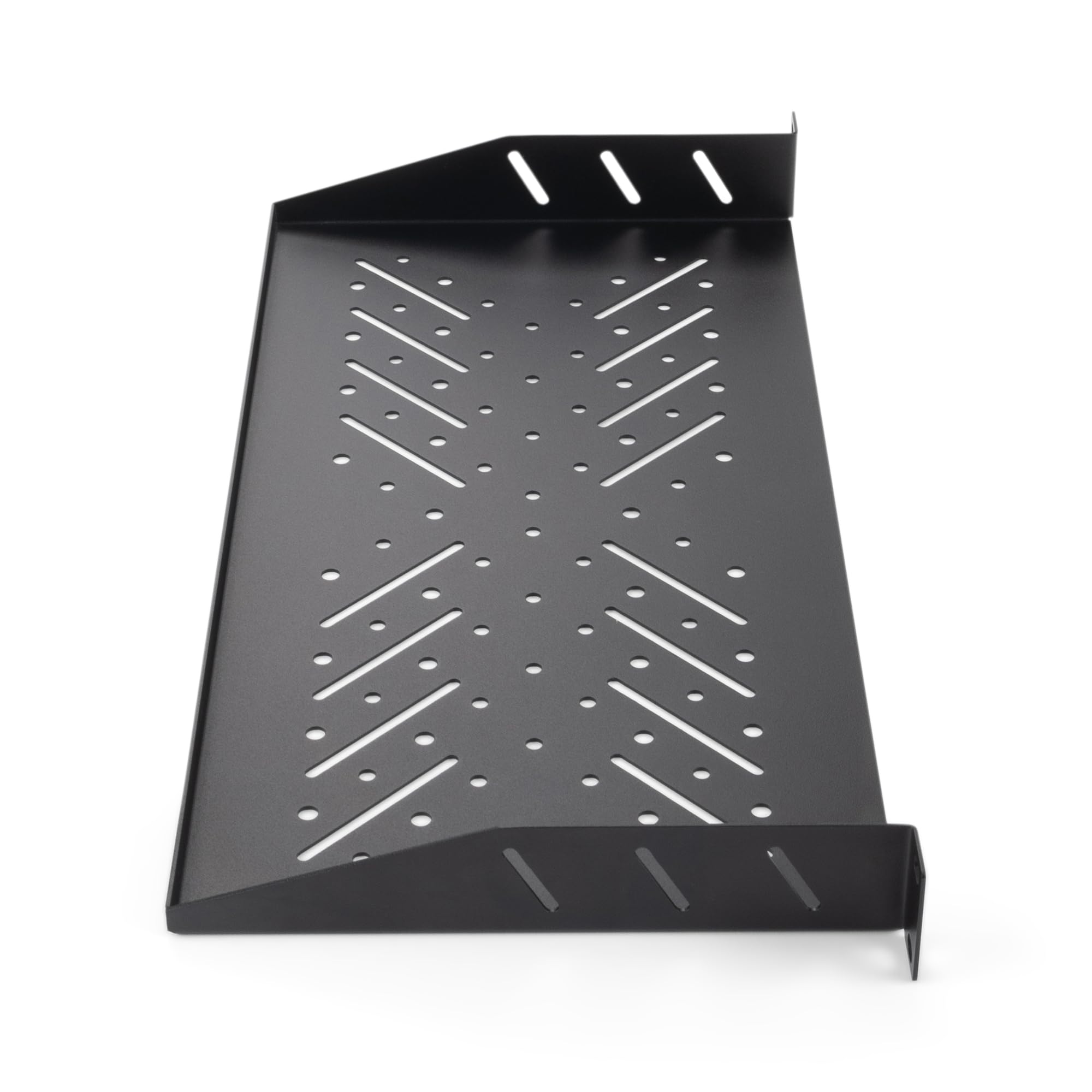 Angle. On Stage Stands - On-Stage 1U Vented Rack Shelf 19x9″ for Audio Rack Systems & Server Cabinets, Heavy-Duty Steel Platform, Integrates - Black.