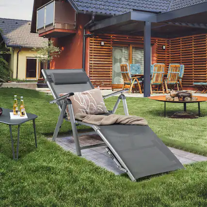 Front. Gymax - Gymax Patio Lounge Chair Rustproof Aluminum Folding Chaise w/ Adjustable Backrest & Footrest - Black.