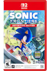 0D2 NINTENDO SWITCH TM SONIC FRONTIERS DEFINITIVE EDITION INCLUDES UPDATES & BONUS CONTENT EVERYONE 10+ ENFANTS et ADULTES 11+ D 10+ ESRB SEGA 32- G8 Full game download via internet required. See back GAME-KEY CARD Tlchargement du jeu complet (32 Go) via Internet ncessaire Voir au VUESO. CARTE CL DE JEU support.nintendo.com/switch2/gamekoycard