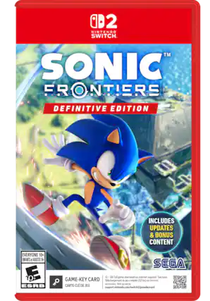 0D2 NINTENDO SWITCH TM SONIC FRONTIERS DEFINITIVE EDITION INCLUDES UPDATES & BONUS CONTENT EVERYONE 10+ ENFANTS et ADULTES 11+ D 10+ ESRB SEGA 32- G8 Full game download via internet required. See back GAME-KEY CARD Tlchargement du jeu complet (32 Go) via Internet ncessaire Voir au VUESO. CARTE CL DE JEU support.nintendo.com/switch2/gamekoycard - E10+ (Everyone 10+)