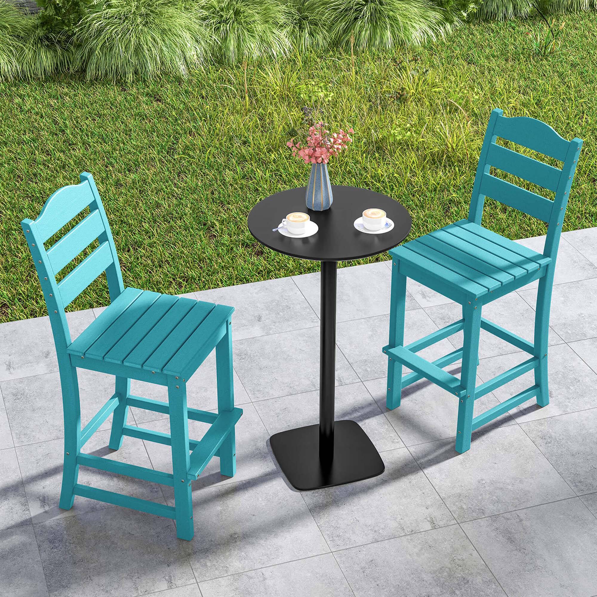 Alt View 5. Costway - Costway Outdoor HDPE Bar Stool Patio Tall Chair Backrest Footrest All Weather - Turquoise.