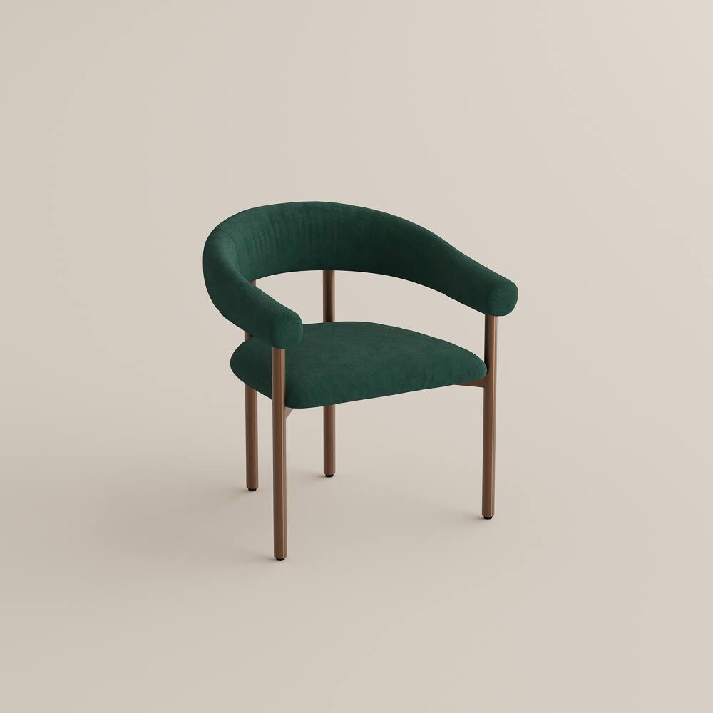 Alt View 6. POVISON - Modern Upholstered Armrest Dining Chair, Green Velvet Accent Chair with Arms, Fully Assembled - Green & Bronze.