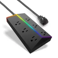 Titan - 6 Outlet 1500 Joules Surge Protector Strip with ColorChanging LED - Black - Front_Zoom