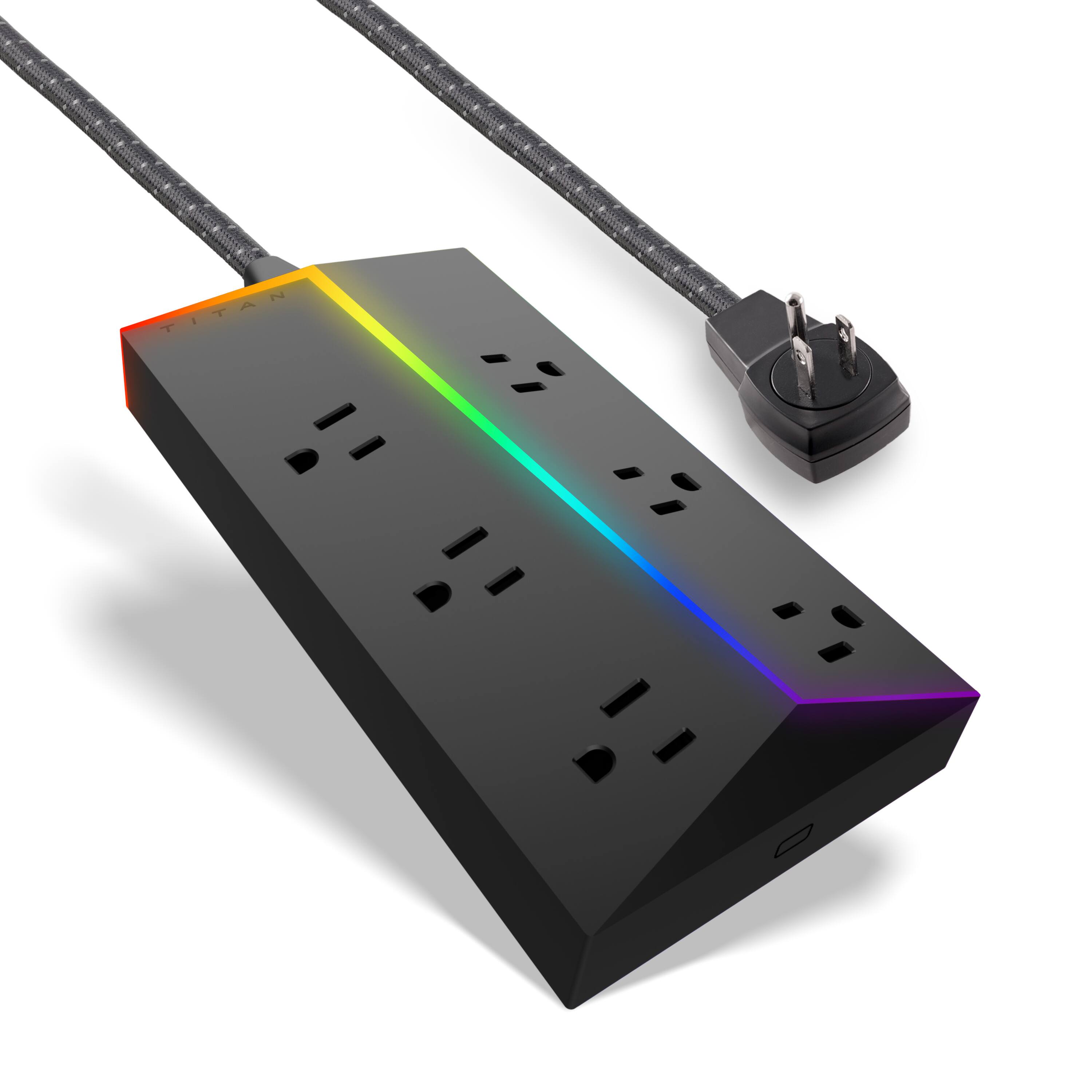 Titan - 6 Outlet 1500 Joules Surge Protector Strip with ColorChanging LED - Black