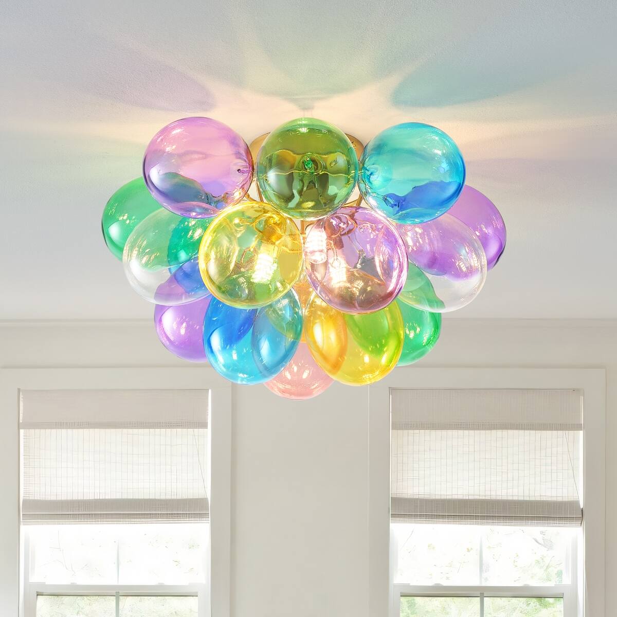 Loheer - Colorful Glass Bubble Chandelier Three Light 15 Inch Flush Mount Ceiling Fixture