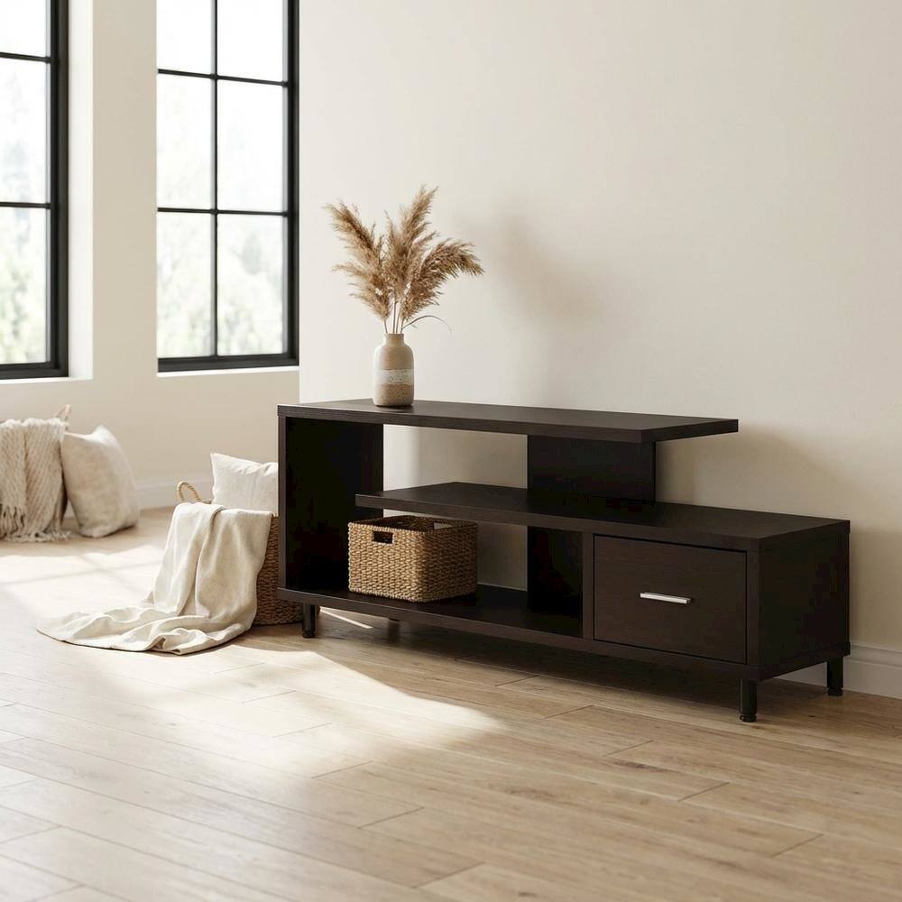 Alt View 2. FurniFact - Contemporary Brown TV Stand with 1 Drawer and Shelves for Up to 65-Inch TVs - Brown.