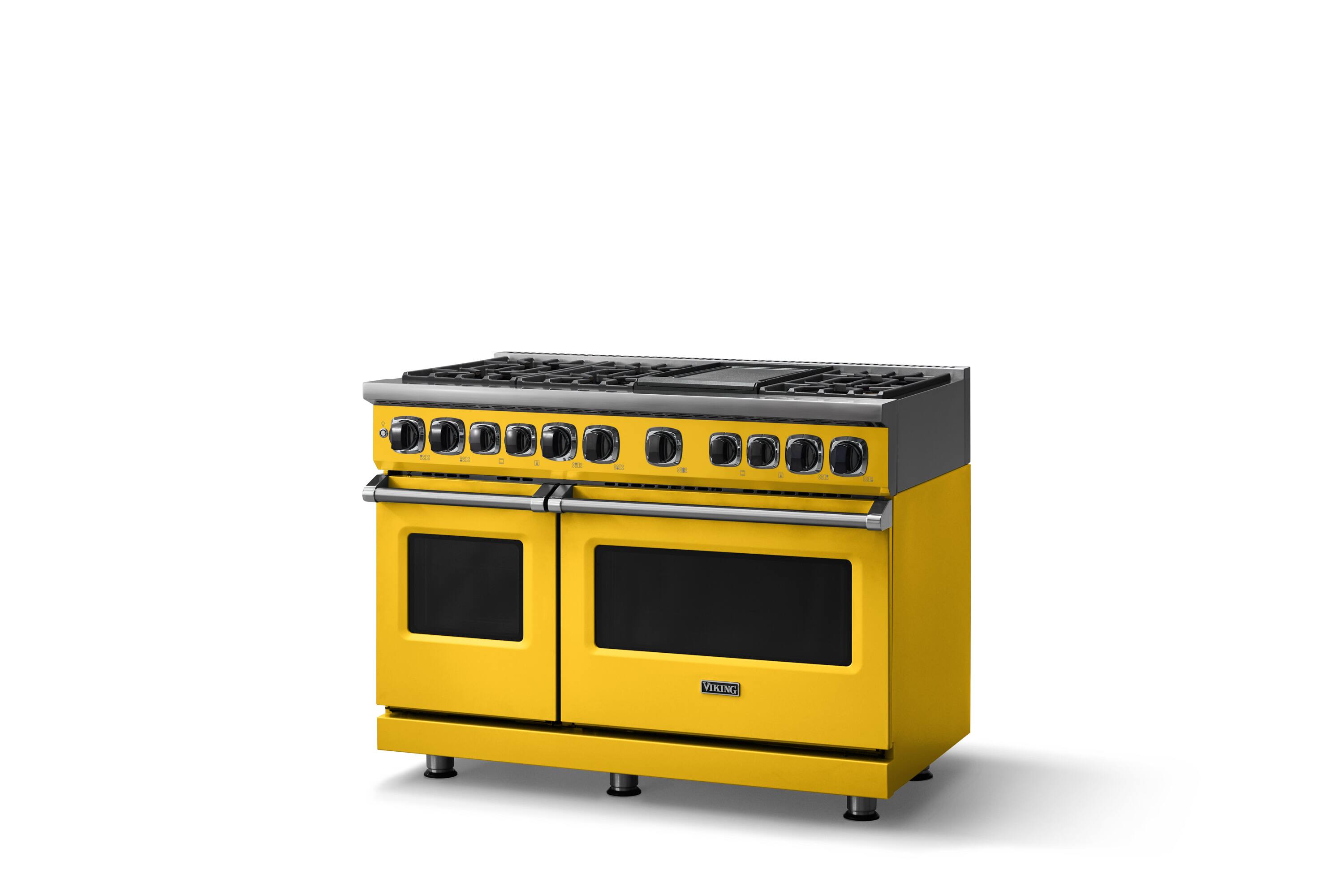 Angle. Viking - 48 in. Wide 6 Burner Dual Fuel Sealed Burner Range with Griddle - Daffodil.