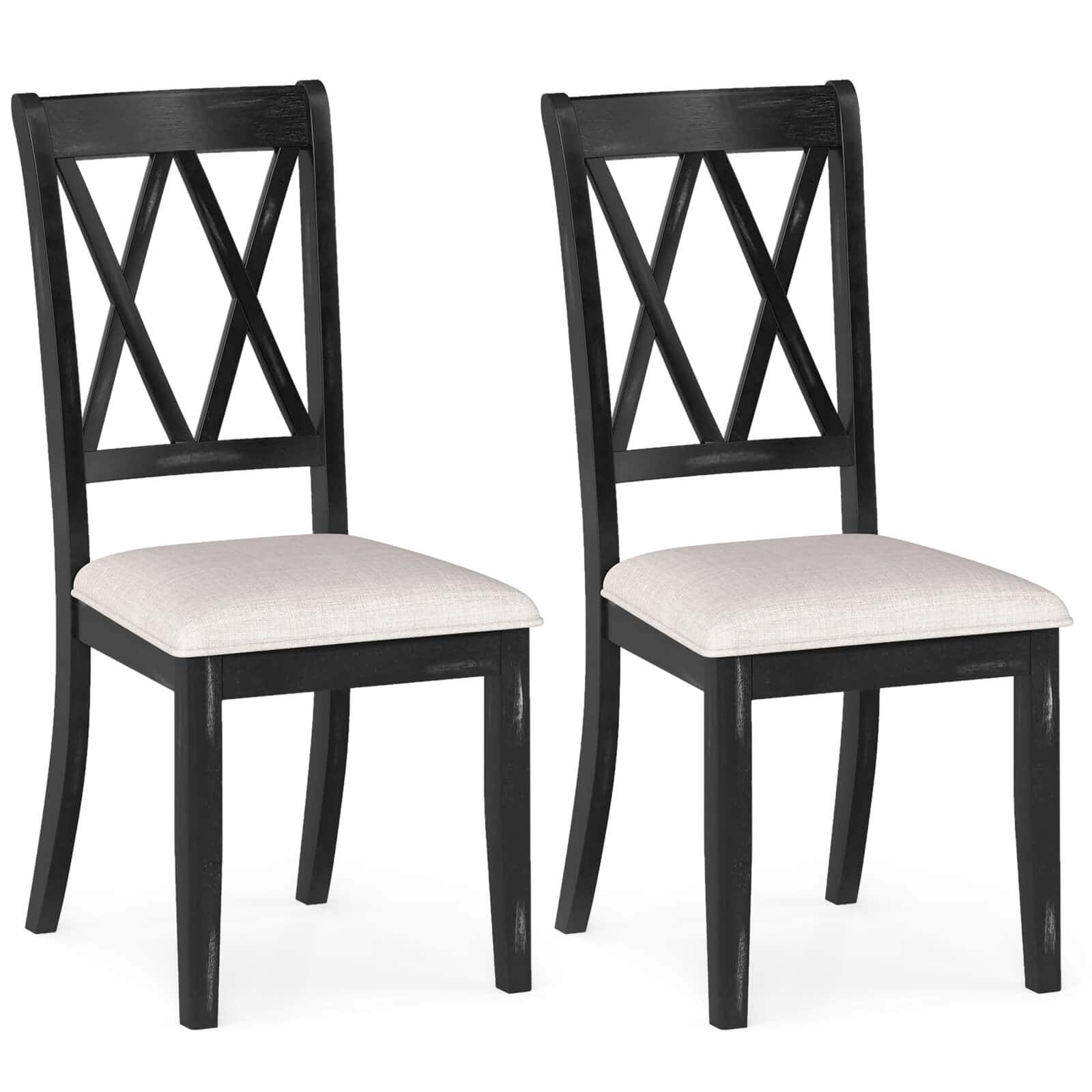 Costway - 2 PCS Farmhouse Dining Chairs Modern Kitchen Chairs with Elegant Hollowed backrest - Black,Beige price history on PriceWatchPro