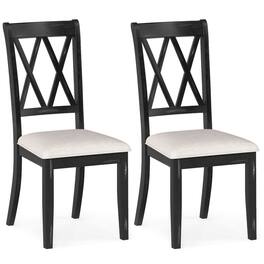 Costway - 2 PCS Farmhouse Dining Chairs Modern Kitchen Chairs with Elegant Hollowed backrest - Black,Beige