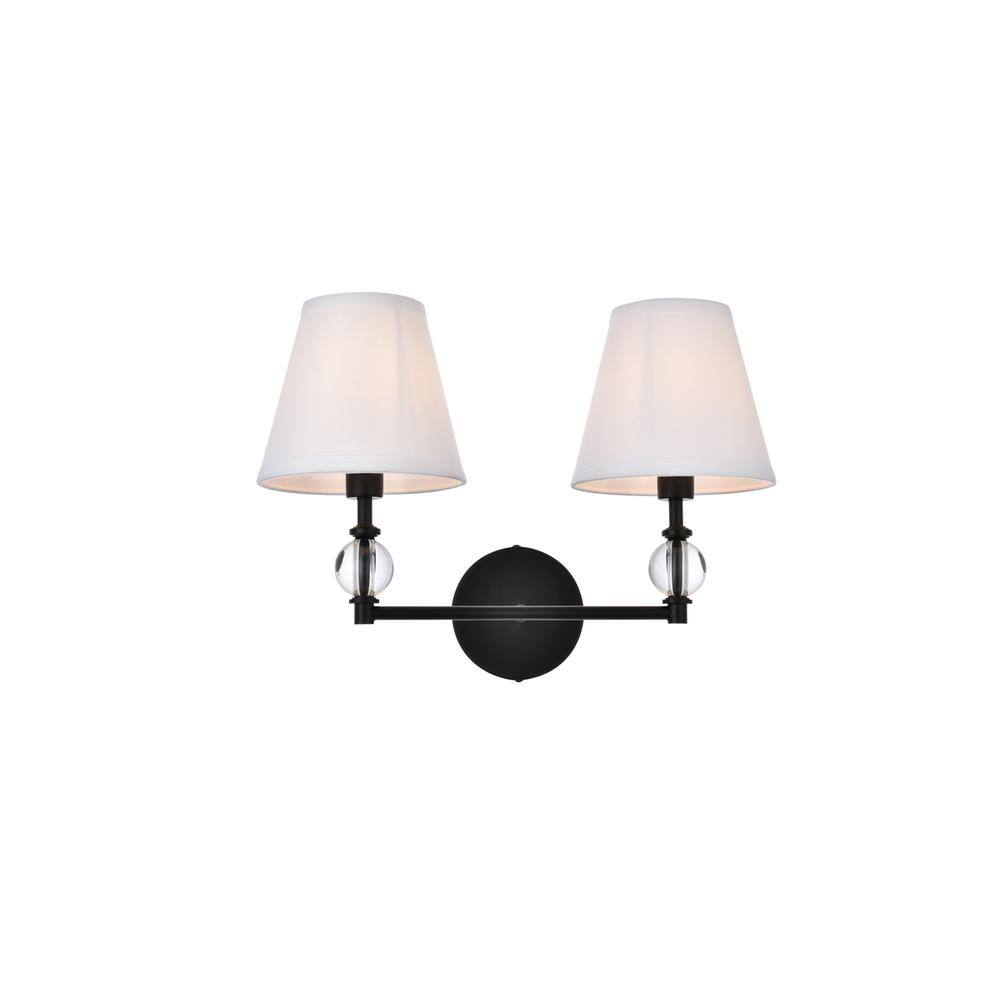 Alt View 3. Living District - Bethany 2 lights bath sconce in black with white fabric shade - Black And White Fabric Shade.